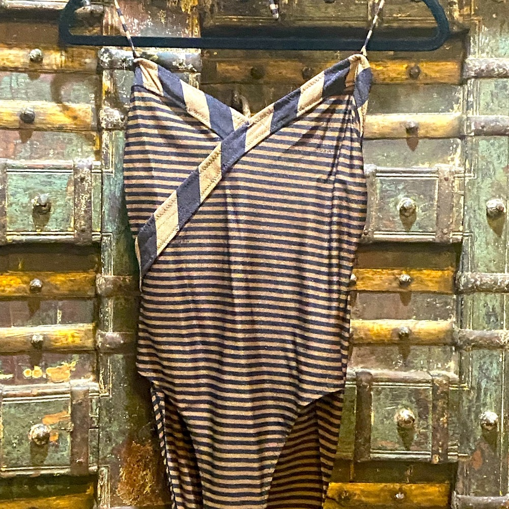 Rare striped authentic FENDI browns one piece bikini / Bandeau top